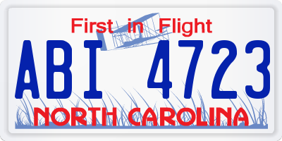 NC license plate ABI4723