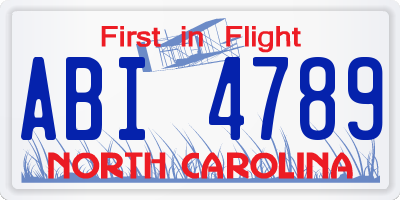NC license plate ABI4789