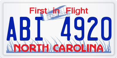 NC license plate ABI4920