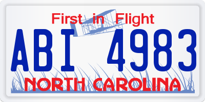 NC license plate ABI4983