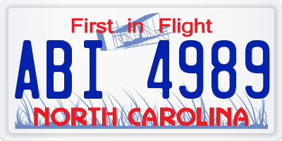 NC license plate ABI4989