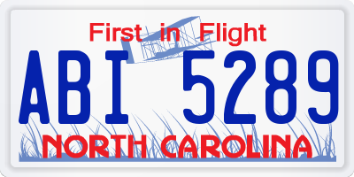 NC license plate ABI5289