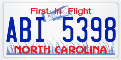 NC license plate ABI5398