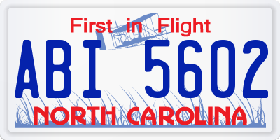 NC license plate ABI5602