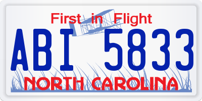 NC license plate ABI5833
