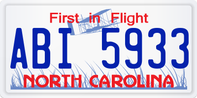 NC license plate ABI5933
