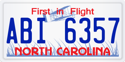 NC license plate ABI6357