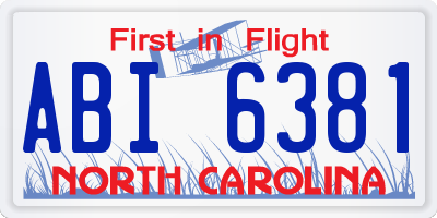 NC license plate ABI6381