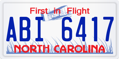 NC license plate ABI6417