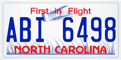 NC license plate ABI6498