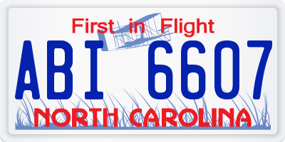 NC license plate ABI6607