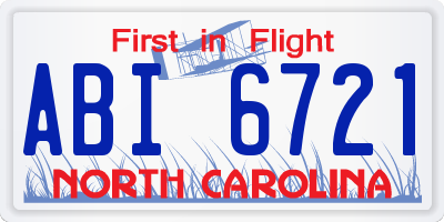 NC license plate ABI6721