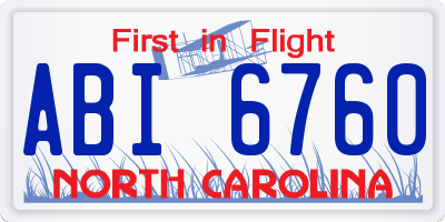 NC license plate ABI6760