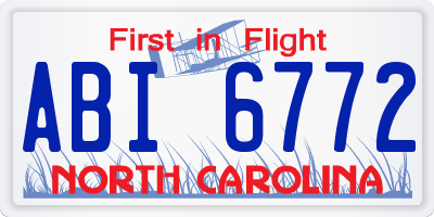 NC license plate ABI6772