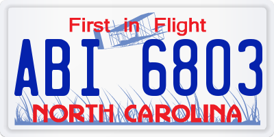NC license plate ABI6803