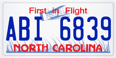 NC license plate ABI6839