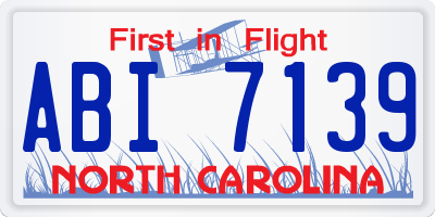 NC license plate ABI7139