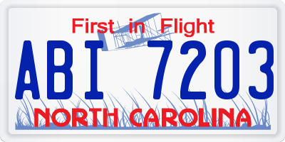 NC license plate ABI7203