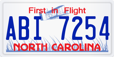 NC license plate ABI7254