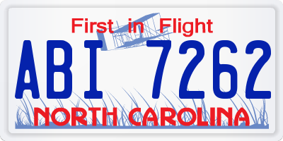 NC license plate ABI7262
