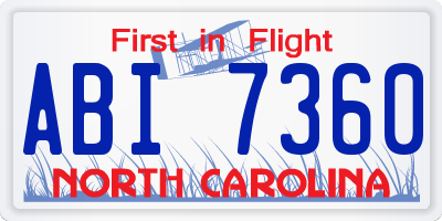 NC license plate ABI7360