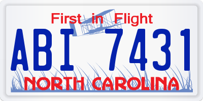 NC license plate ABI7431