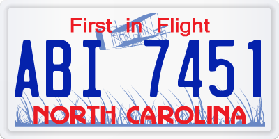 NC license plate ABI7451