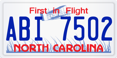NC license plate ABI7502
