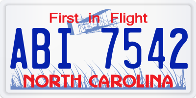 NC license plate ABI7542