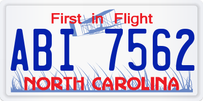 NC license plate ABI7562