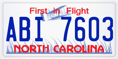 NC license plate ABI7603