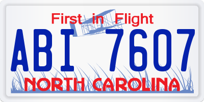 NC license plate ABI7607
