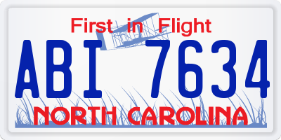 NC license plate ABI7634
