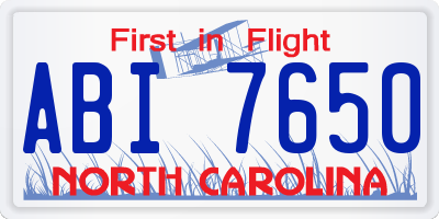 NC license plate ABI7650