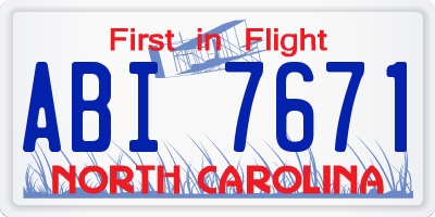 NC license plate ABI7671