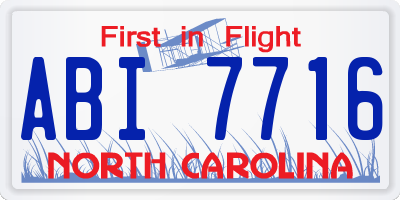 NC license plate ABI7716