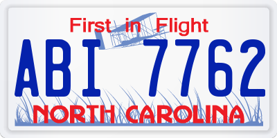 NC license plate ABI7762