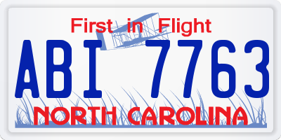NC license plate ABI7763