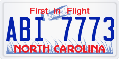 NC license plate ABI7773