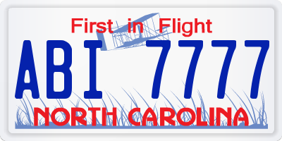 NC license plate ABI7777