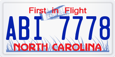 NC license plate ABI7778