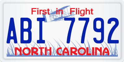 NC license plate ABI7792