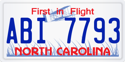 NC license plate ABI7793