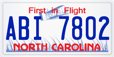 NC license plate ABI7802