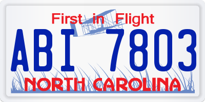 NC license plate ABI7803