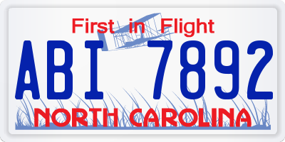NC license plate ABI7892