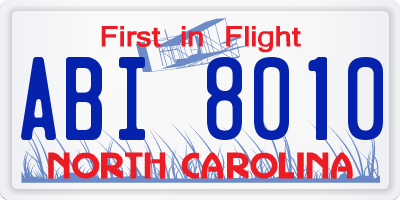 NC license plate ABI8010