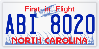 NC license plate ABI8020