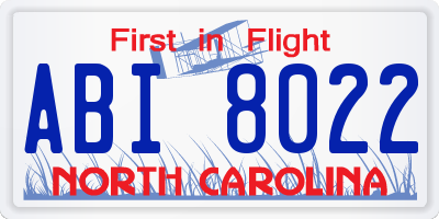 NC license plate ABI8022