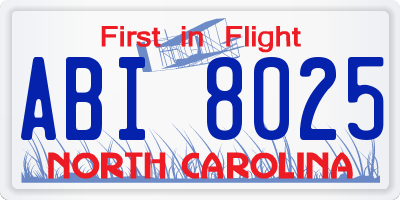 NC license plate ABI8025